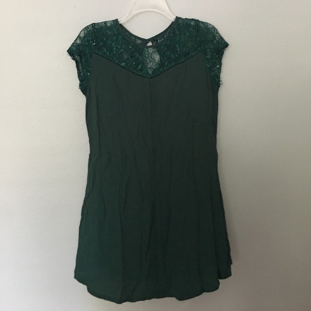 Teal dress with lace detail sleeves